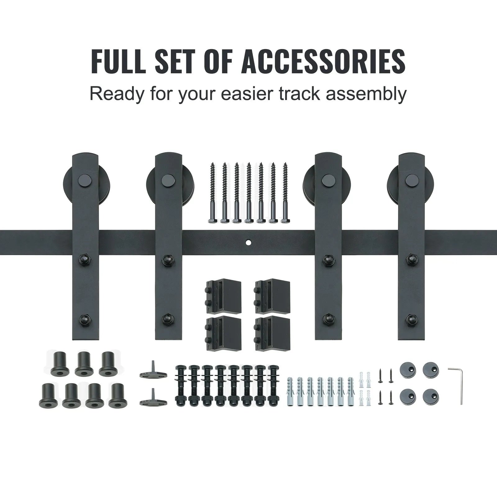 VEVOR 8FT Sliding Barn Door Hardware Kit, 330LBS Heavy Duty Barn Door Track Kit for Double Doors, Fit 3.7-4.3FT Total Wide and 1.3