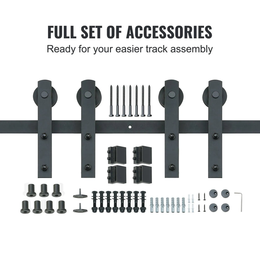 VEVOR 8FT Sliding Barn Door Hardware Kit, 330LBS Heavy Duty Barn Door Track Kit for Double Doors, Fit 3.7-4.3FT Total Wide and 1.3