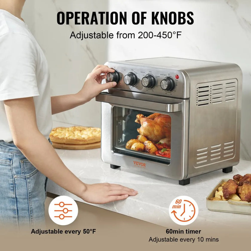 VEVOR 7-IN-1 Air Fryer Toaster Oven, 18L Convection Oven, 1700W Stainless Steel Toaster Ovens Countertop Combo with Grill, Pizza Pan, Gloves, 6 Slices Toast, 12-inch Pizza, Home and Commercial Use