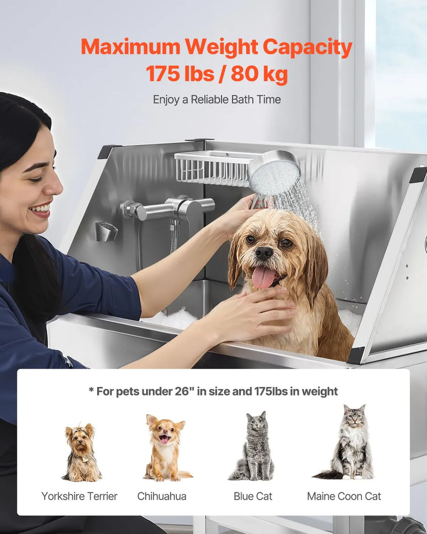 VEVOR 34 inch Dog Grooming Bath Tub Stainless Steel w Faucet for Pets