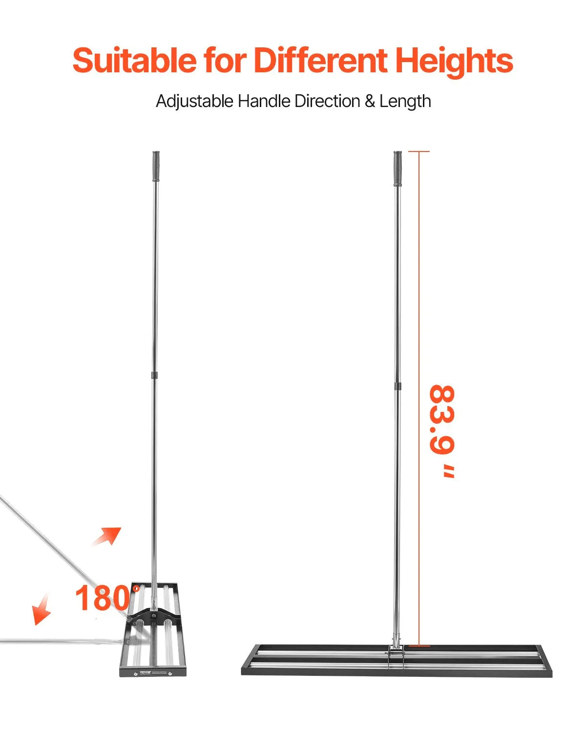 VEVOR 48x10in Lawn Leveling Rake with 83.9 in Adjustable Handle for Yard Garden