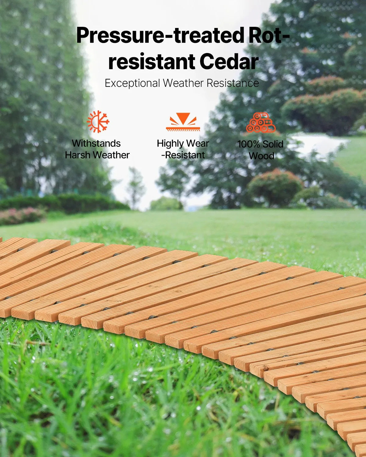 VEVOR 8 ft L x 17 in W Curved Wooden Garden Pathway Roll Out Garden Walkway