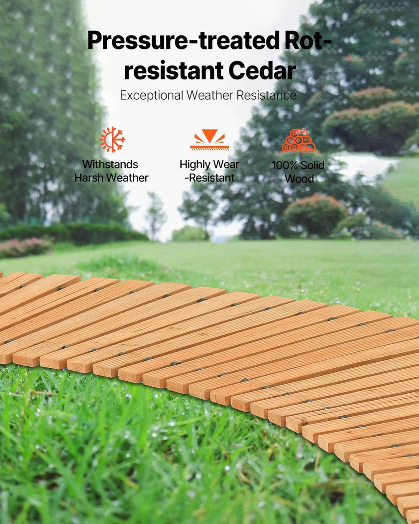 VEVOR 8 ft L x 17 in W Curved Wooden Garden Pathway Roll Out Garden Walkway
