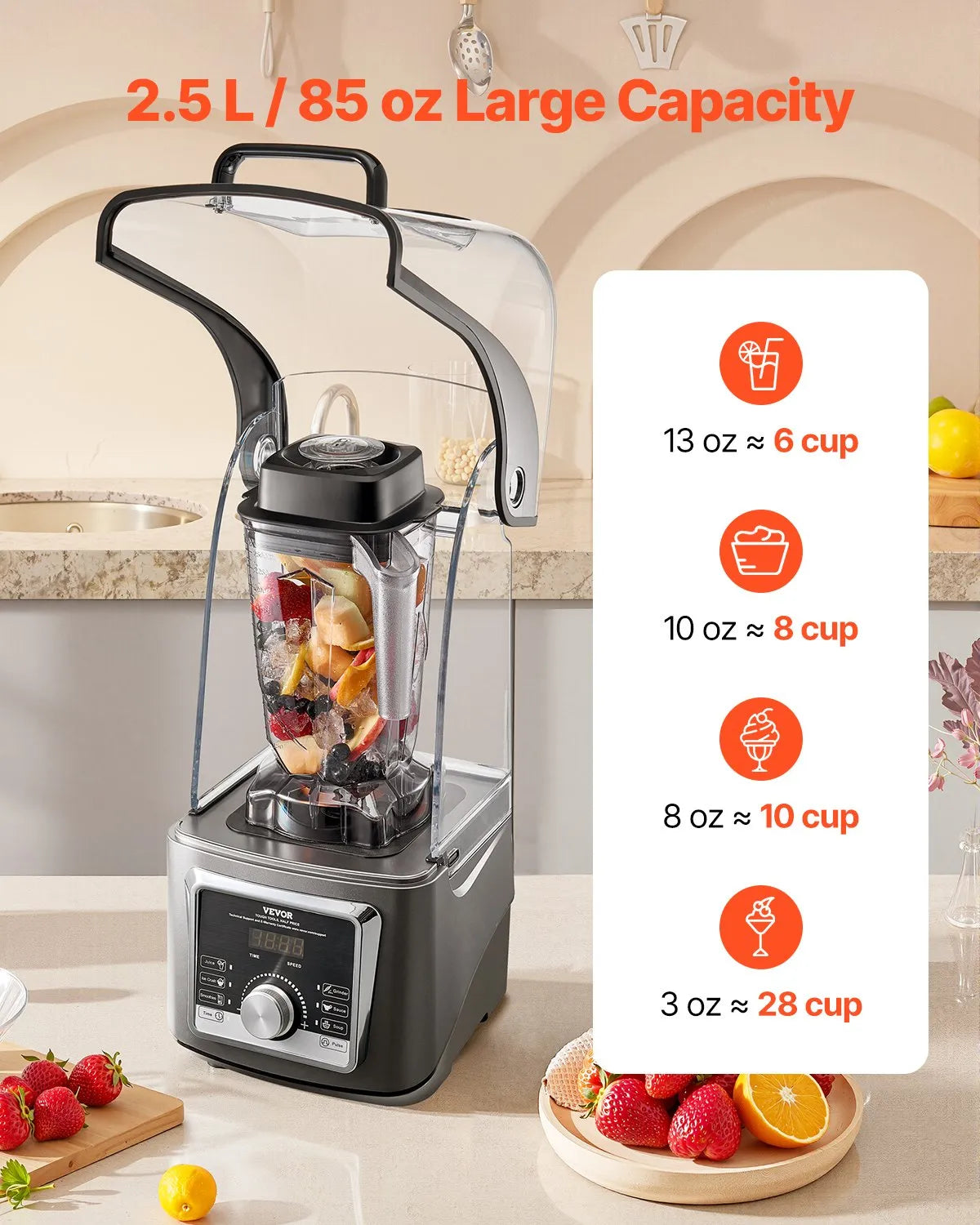 VEVOR 85 oz 1400W Blender for Smoothies Food Processing Blender for Kitchen