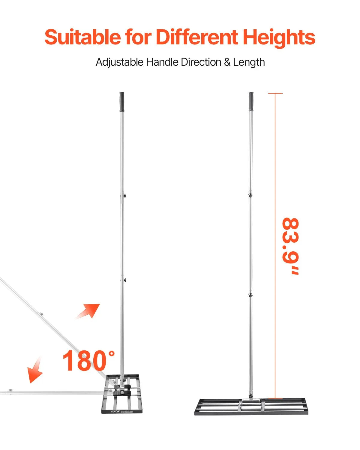 VEVOR 10x30in Lawn Leveling Rake 83.9 in Adjustable Handle for Yard Golf Court