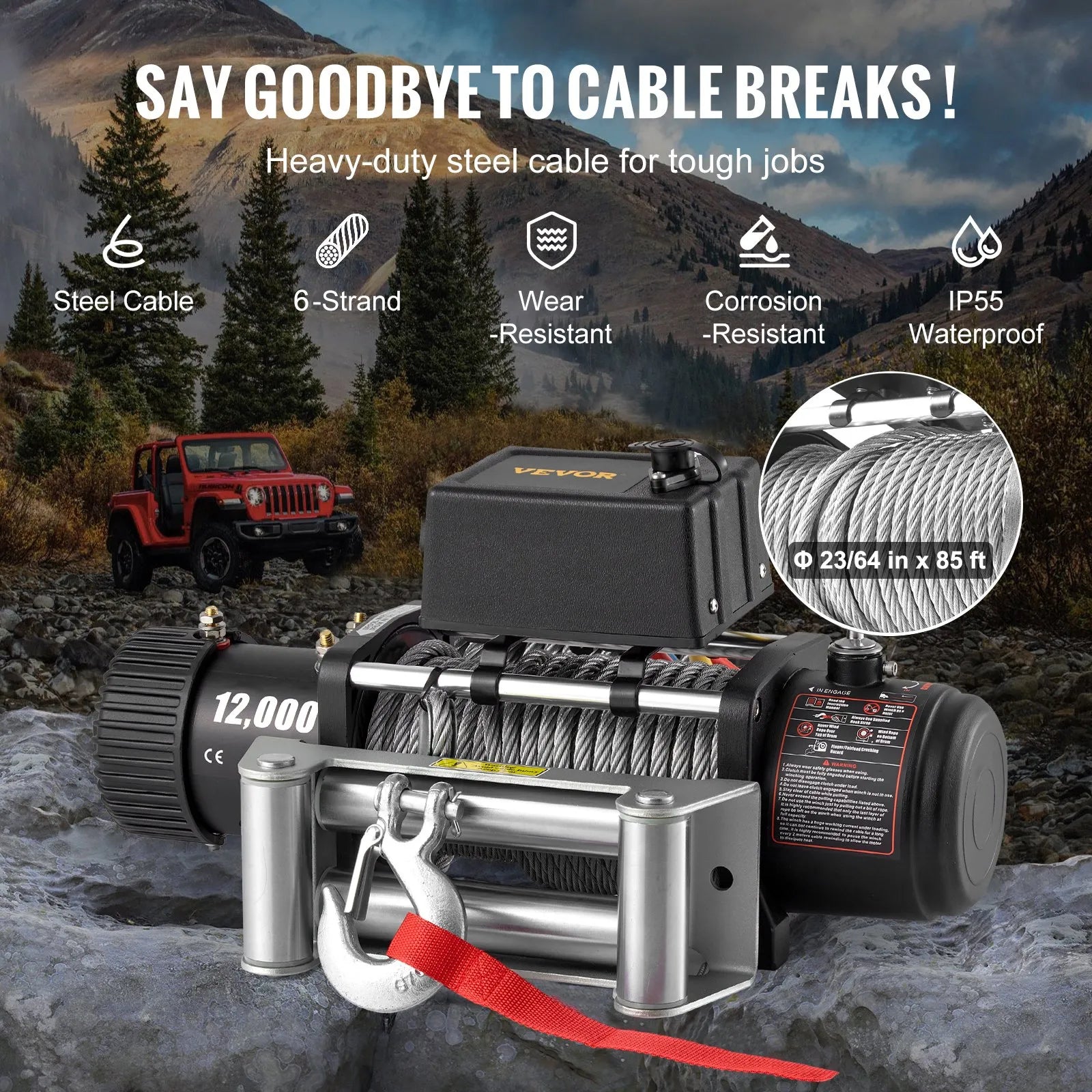 12000LBS Electric Winch 12V Steel Cable Off-road ATV UTV Truck Towing Trailer