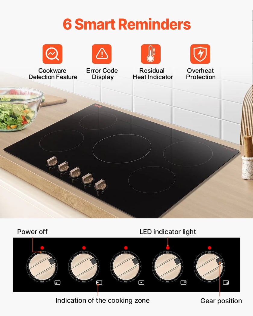 VEVOR 9200W 5 Burner Induction Cooktop Electric Countertop Burner Knob Control