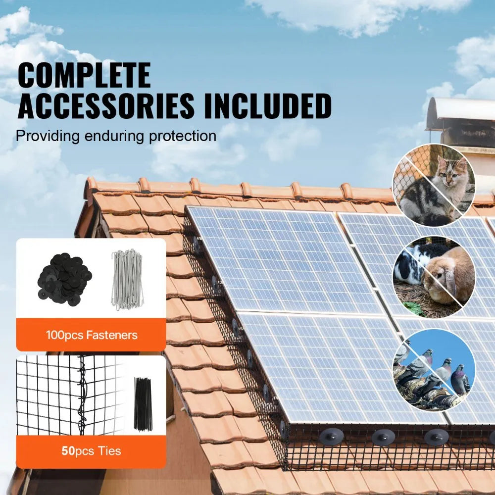 VEVOR 6 inch x 100ft Solar Panel Bird Guard, Critter Guard Roll Kit with 100pcs Stainless Steel Fasteners, Solar Panel Guard with Rust-proof PVC Coating, 1/2 inch Wire Roll Mesh