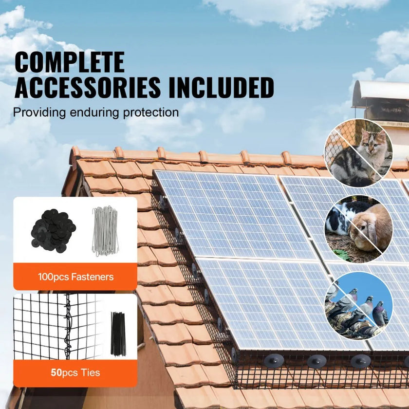 VEVOR 6 inch x 100ft Solar Panel Bird Guard, Critter Guard Roll Kit with 100pcs Stainless Steel Fasteners, Solar Panel Guard with Rust-proof PVC Coating, 1/2 inch Wire Roll Mesh