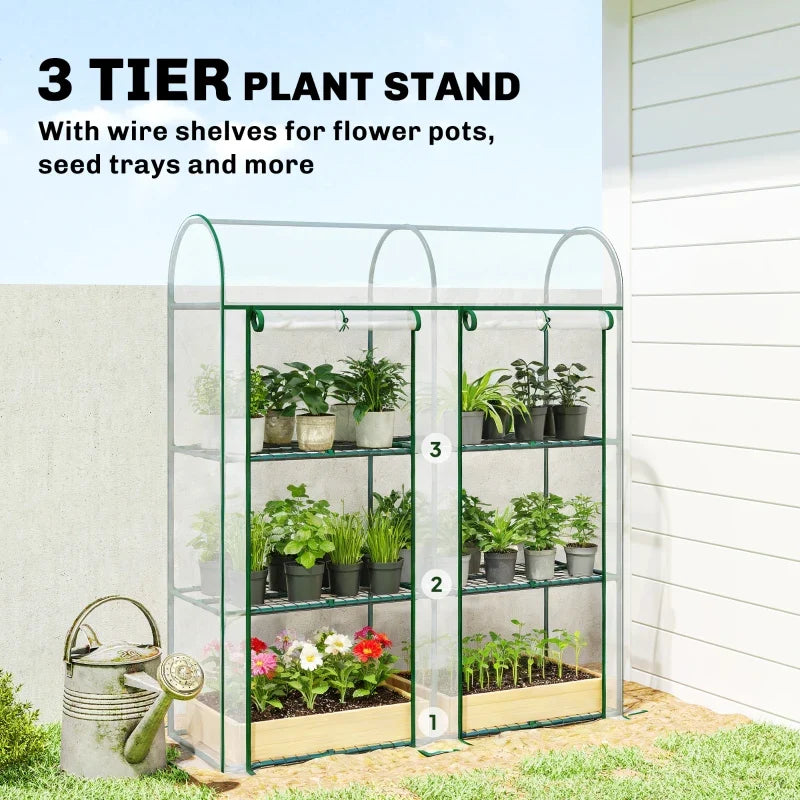 3 Tier Mini Greenhouse, Portable Greenhouse with 2 Roll-up Doors, 56.3