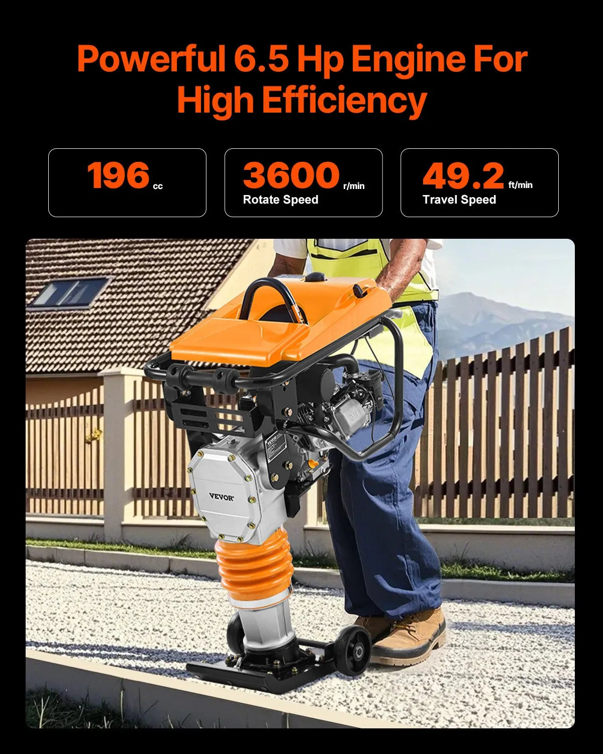 VEVOR 6.5 HP 196 cc Fuel Power Jumping Jack Vibratory Rammer Tamper Compactor