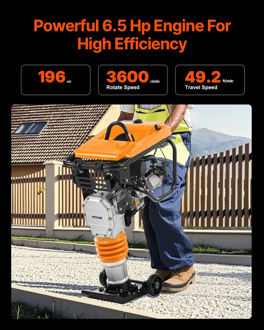 VEVOR 6.5 HP 196 cc Fuel Power Jumping Jack Vibratory Rammer Tamper Compactor