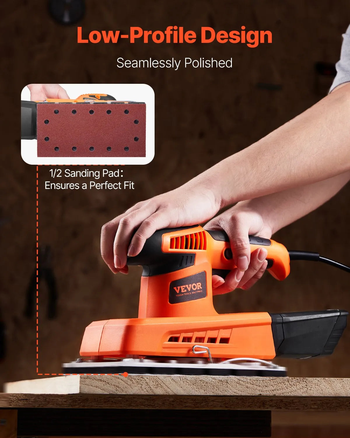 VEVOR 1/2 Sheet Sander 320W Max 12000 RPM Sheet Finishing Sander for Woodworking
