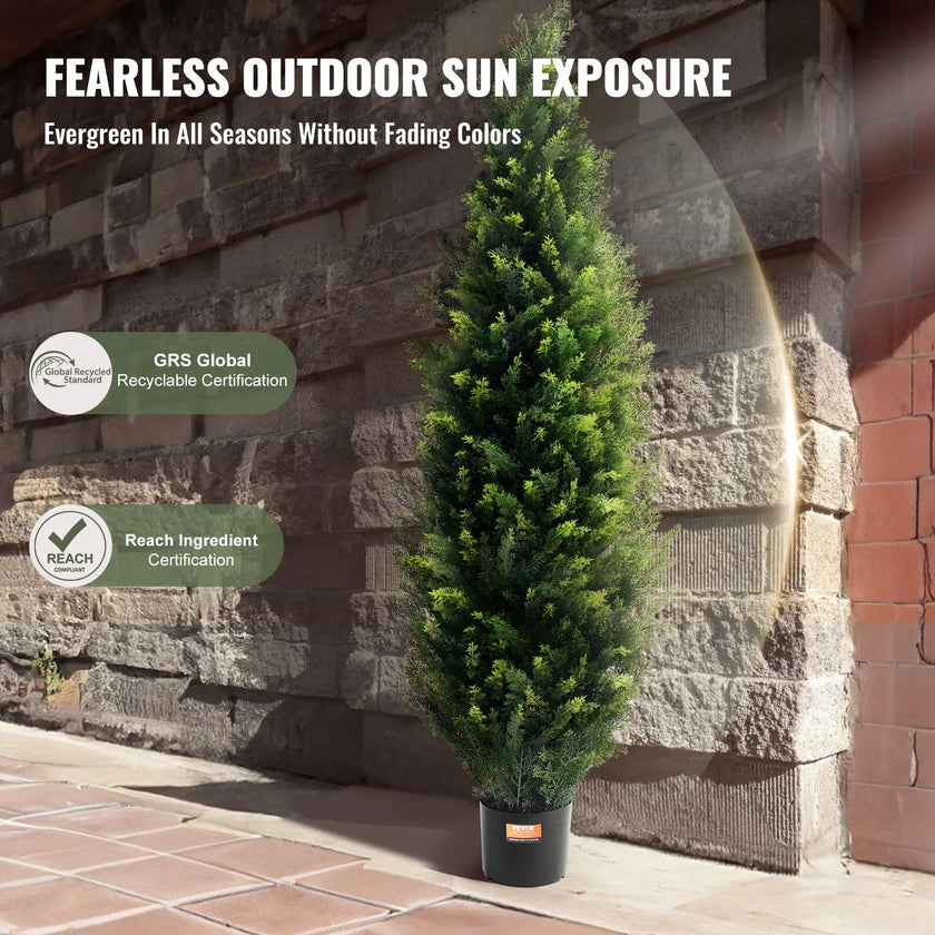 VEVOR 2 Pack 5' Artificial Cedar Topiary Tree Faux Plant UV Decor In/Outdoor