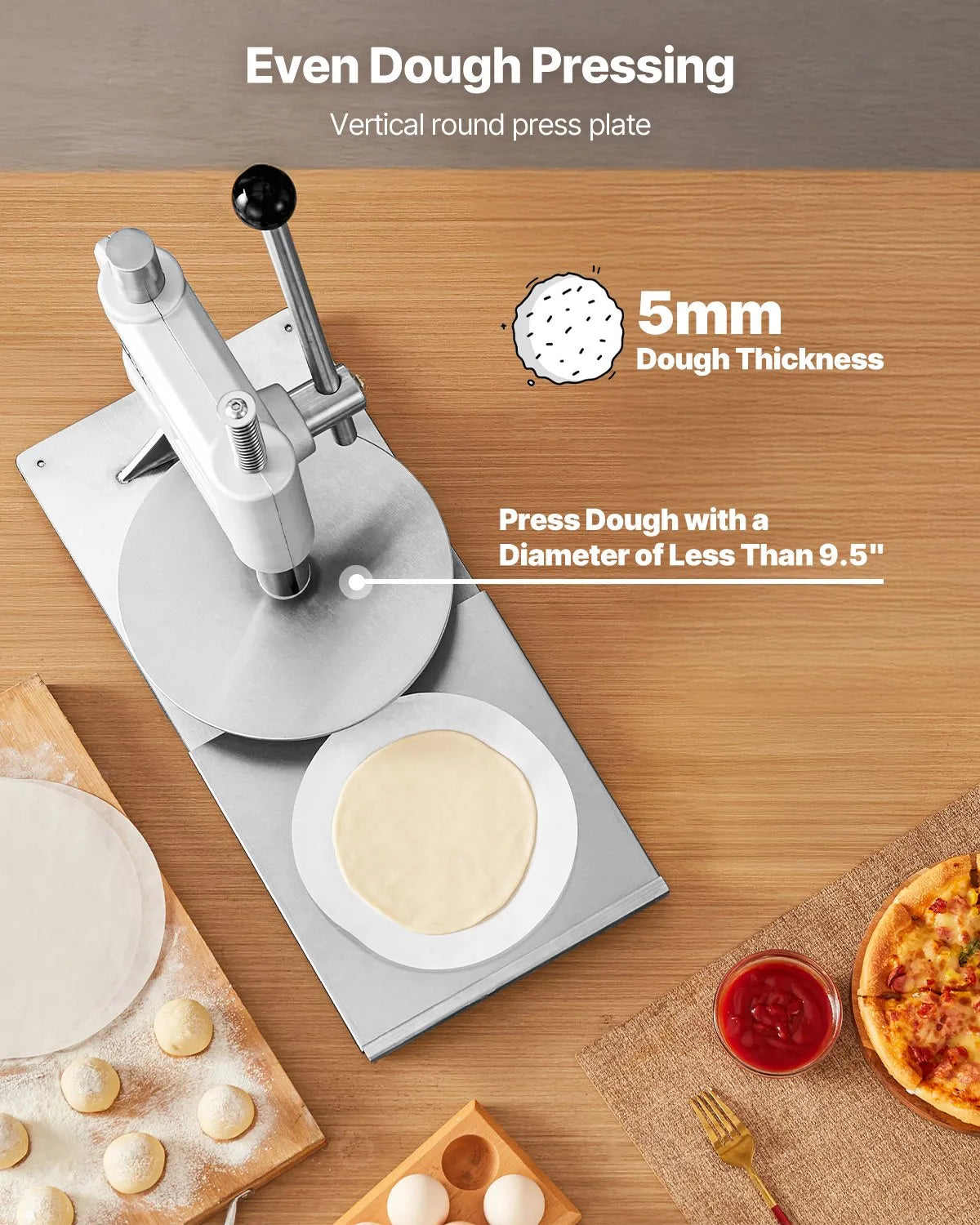 VEVOR 9.5 in Manual Pizza Dough Press Machine Commercial Pizza Pastry Sheeter