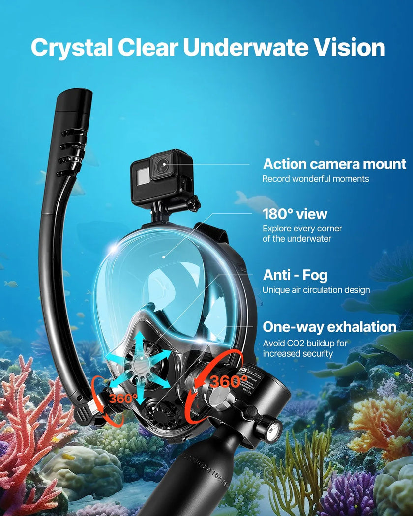 VEVOR 0.5L Scuba Tank 32.81 ft Diving Depth Refillable Snorkel Air Tank Kit