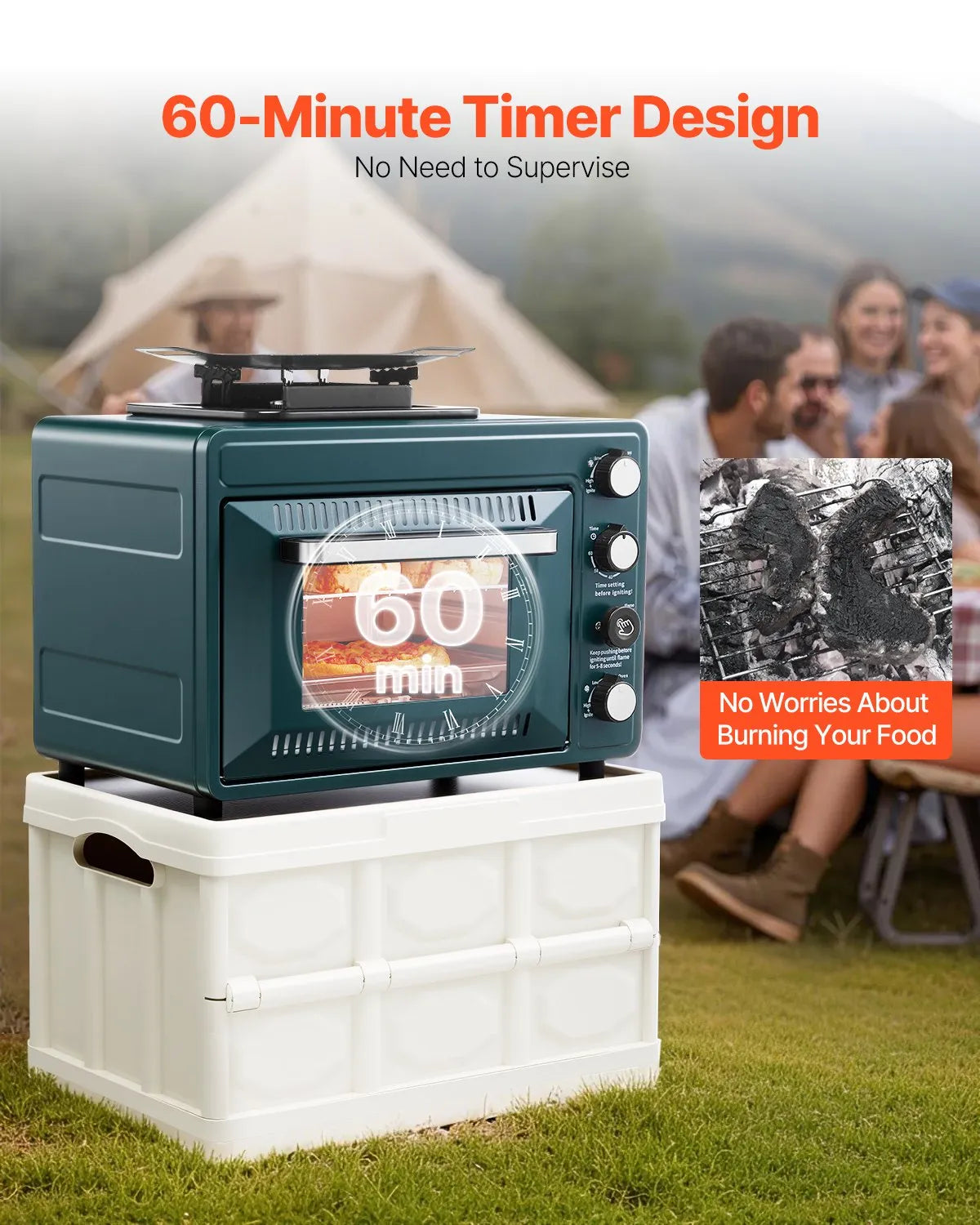 VEVOR Outdoor Oven 2-in-1 Portable Gas Camping Stove Oven Combo Adjustable Fire