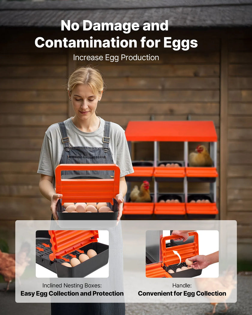VEVOR 6-Compartment Chicken Nest Box Mental Box with Inclined Nesting Boxes