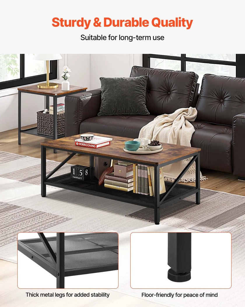 VEVOR 3 Pieces Living Room Table Sets 41.3 in Coffee Table with 2 End Tables