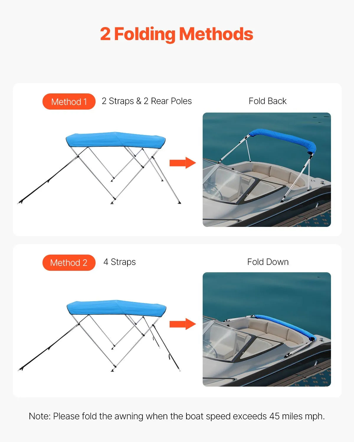 VEVOR 3 Bow Boat Bimini Tops 72