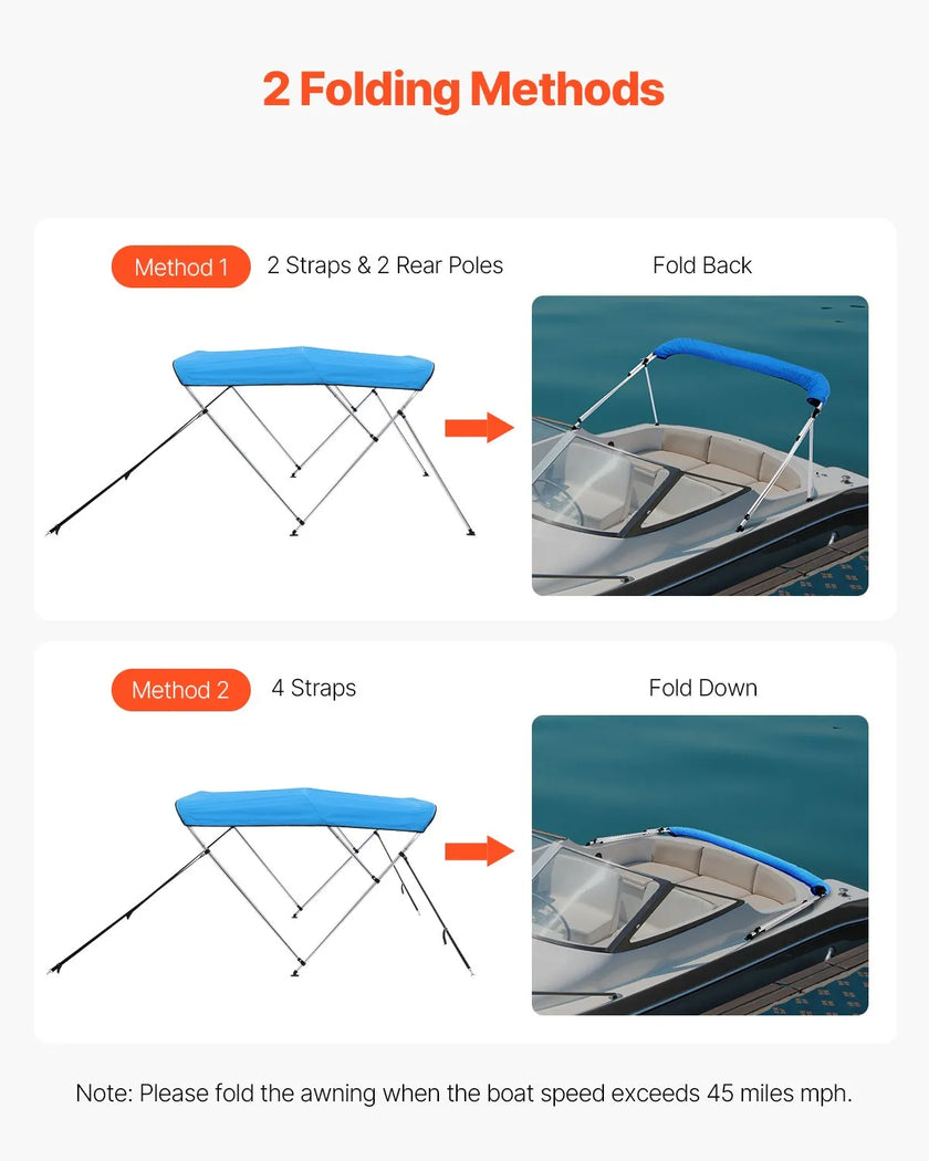 VEVOR 3 Bow Boat Bimini Tops 72