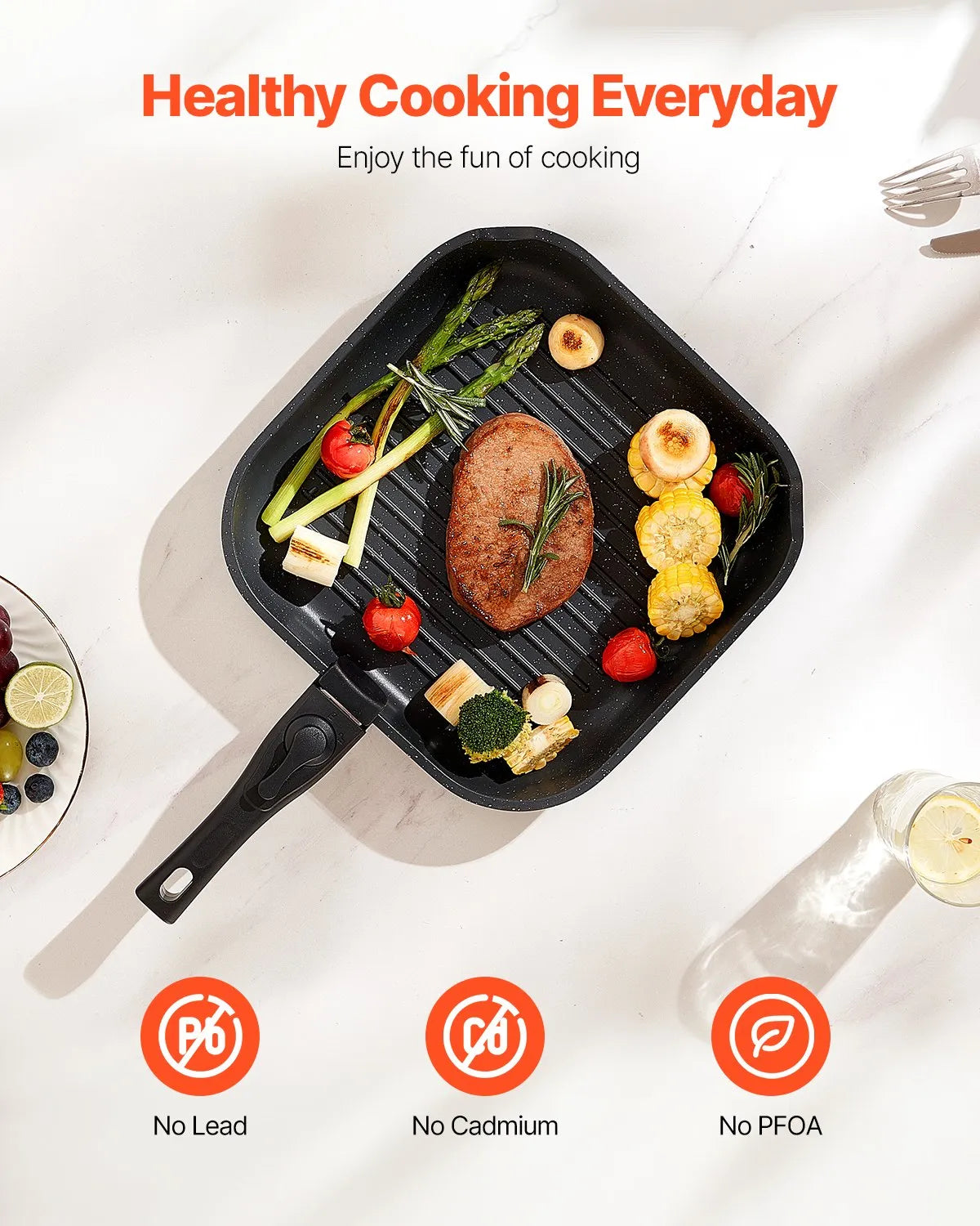 VEVOR 17 Piece Pots and Pans Set Granite Nonstick Kitchen Cookware Black