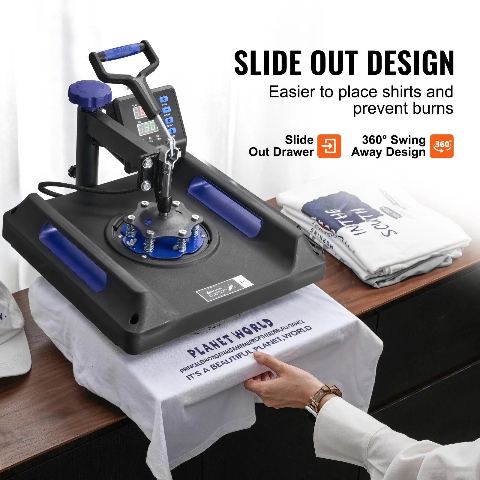 VEVOR 5 in 1 Heat Press Machine 15x15 in 30oz Tumbler Press T-Shirts Black+Blue