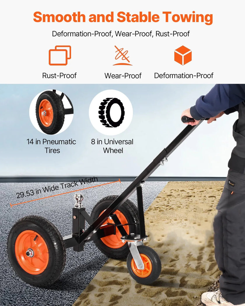 1000lbs Trailer Dolly 16.7 and 22 in Adjustable Height 2 in Ball 14 in Tires