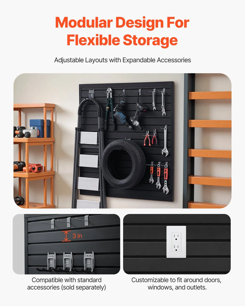 VEVOR 4 x 4 ft Slat Wall Paneling PVC Black Garage Slatwall with Modular Design