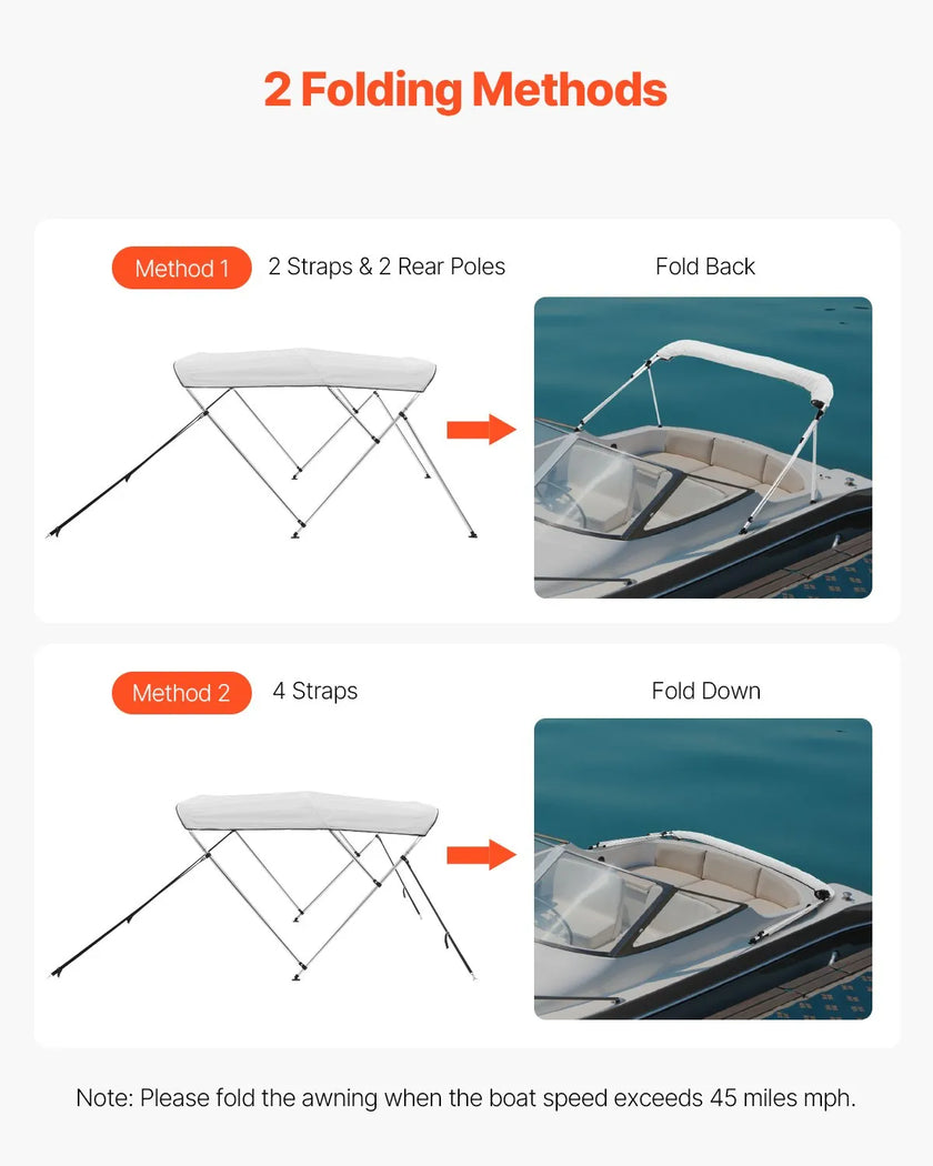 VEVOR 3 Bow Boat Bimini Tops 6'Lx(67
