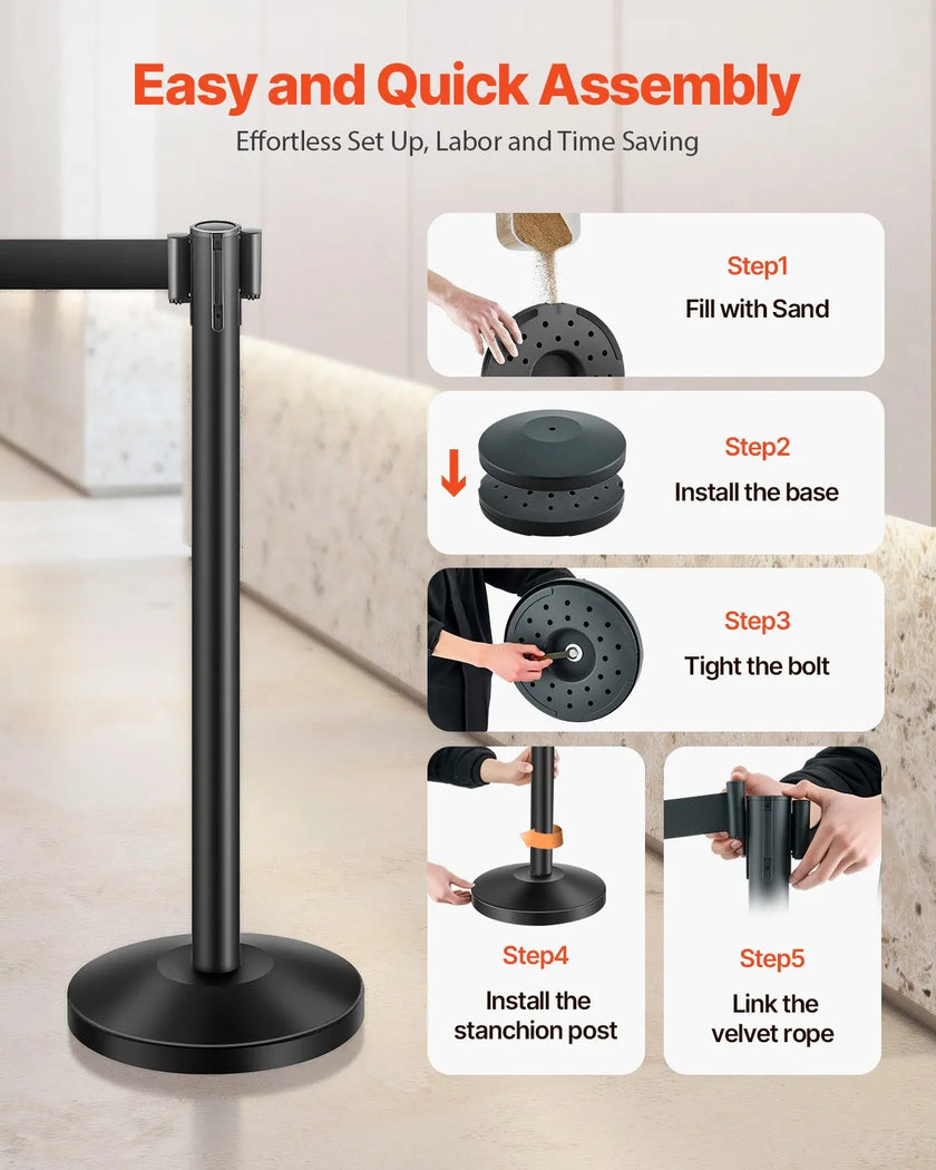 VEVOR 8 Pcs Stanchion Post with 4 Retractable Belts & 2 Sign Holders Hollow Base