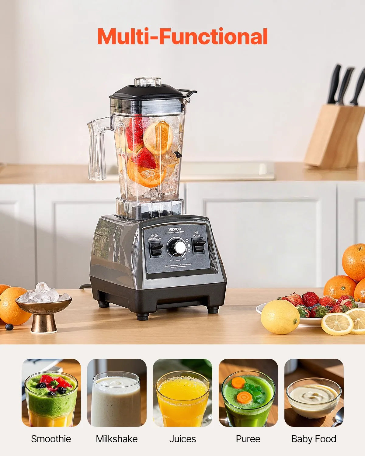 VEVOR 61 oz 1400W Blender for Smoothies Food Processing Blender for Kitchen