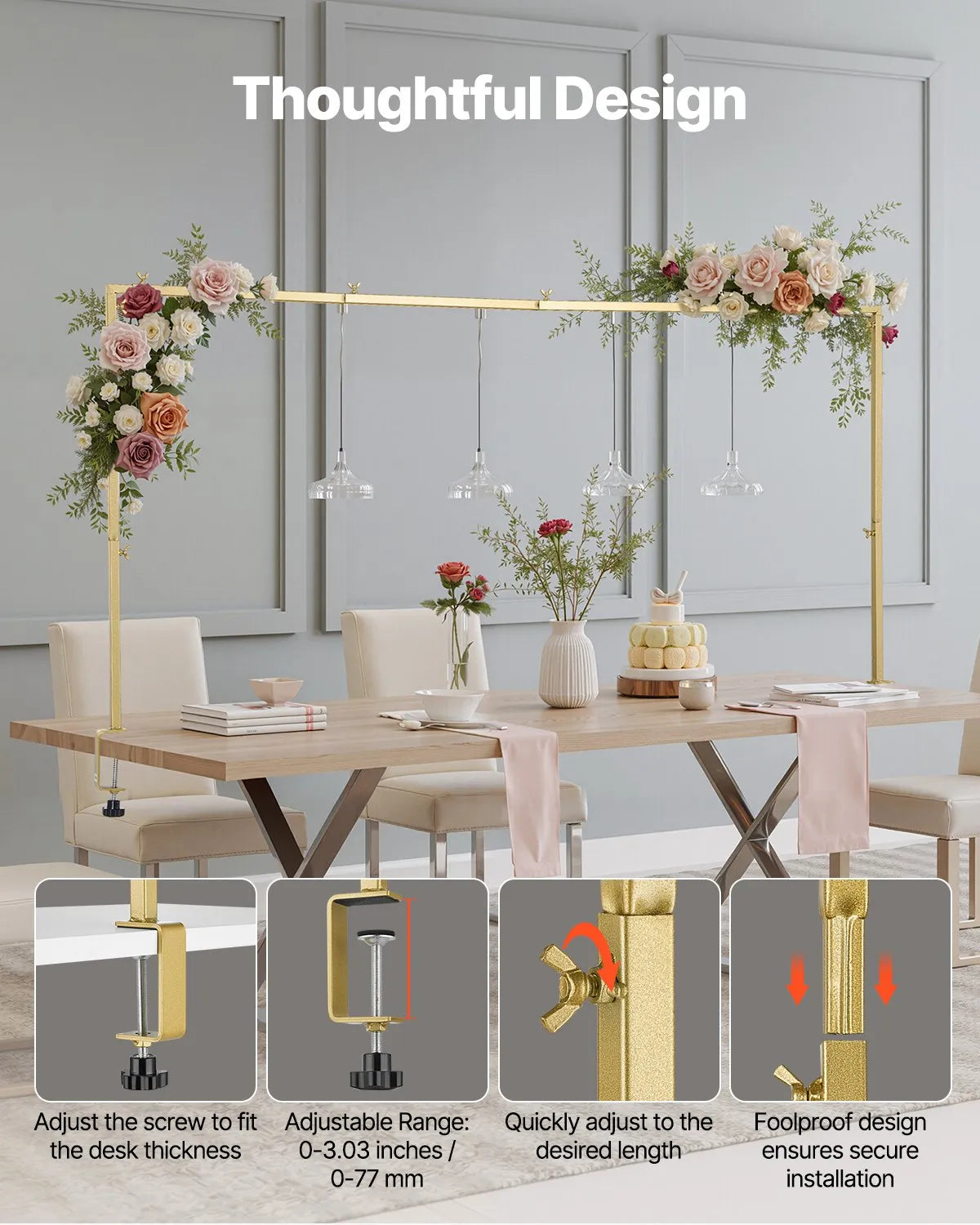 VEVOR 2Pcs Over The Table Rod Stand with Clamp Arch Frame 28-98 in L Adjustable