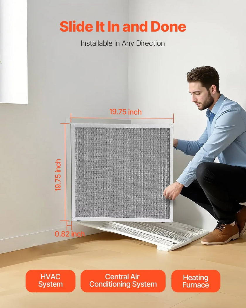 VEVOR 20x20x1 Aluminum Electrostatic Air Filter MERV 8 Actual 19.75x19.75x0.82