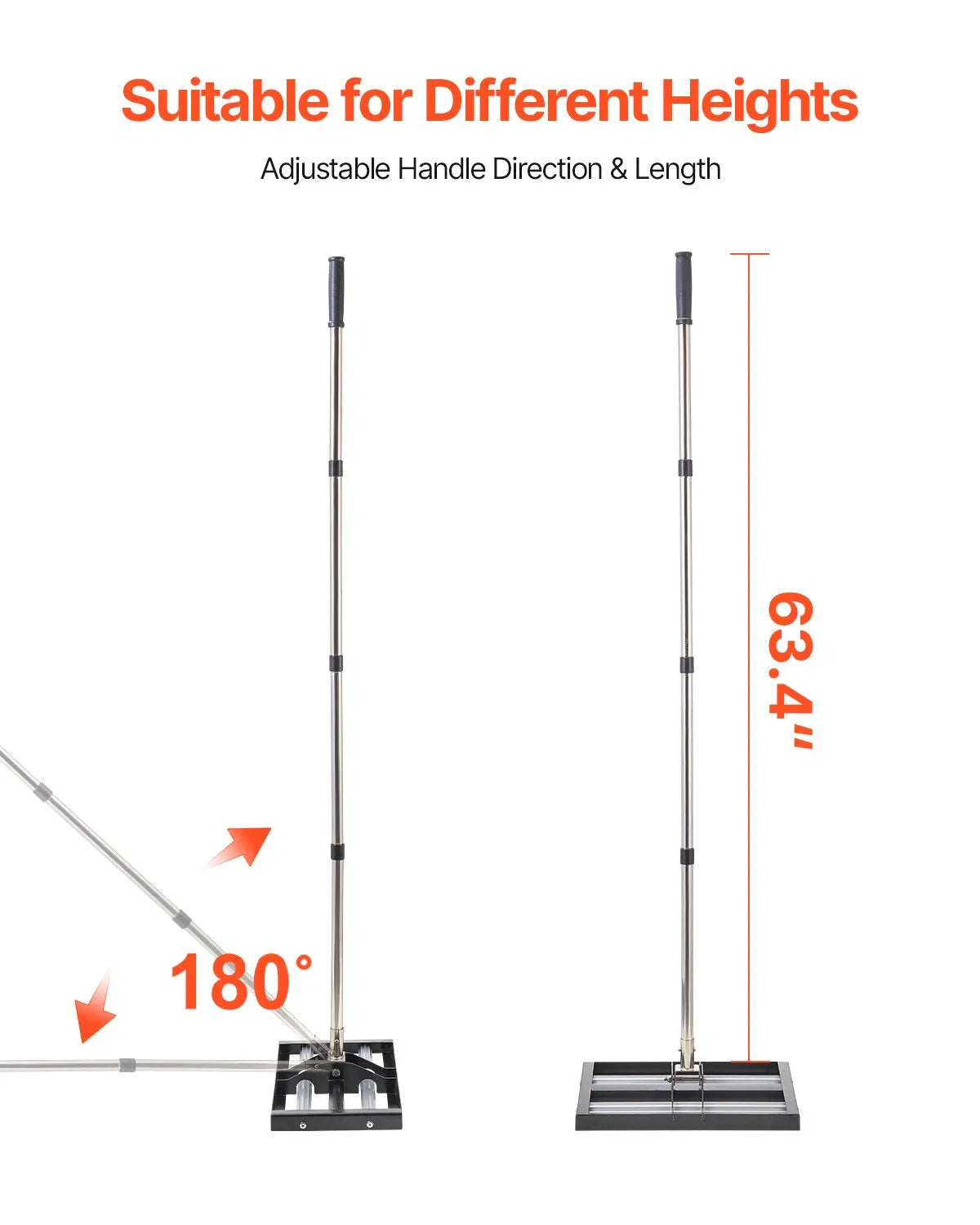 VEVOR 17x10in Lawn Leveling Rake with 63.4 in Adjustable Handle for Yard Garden