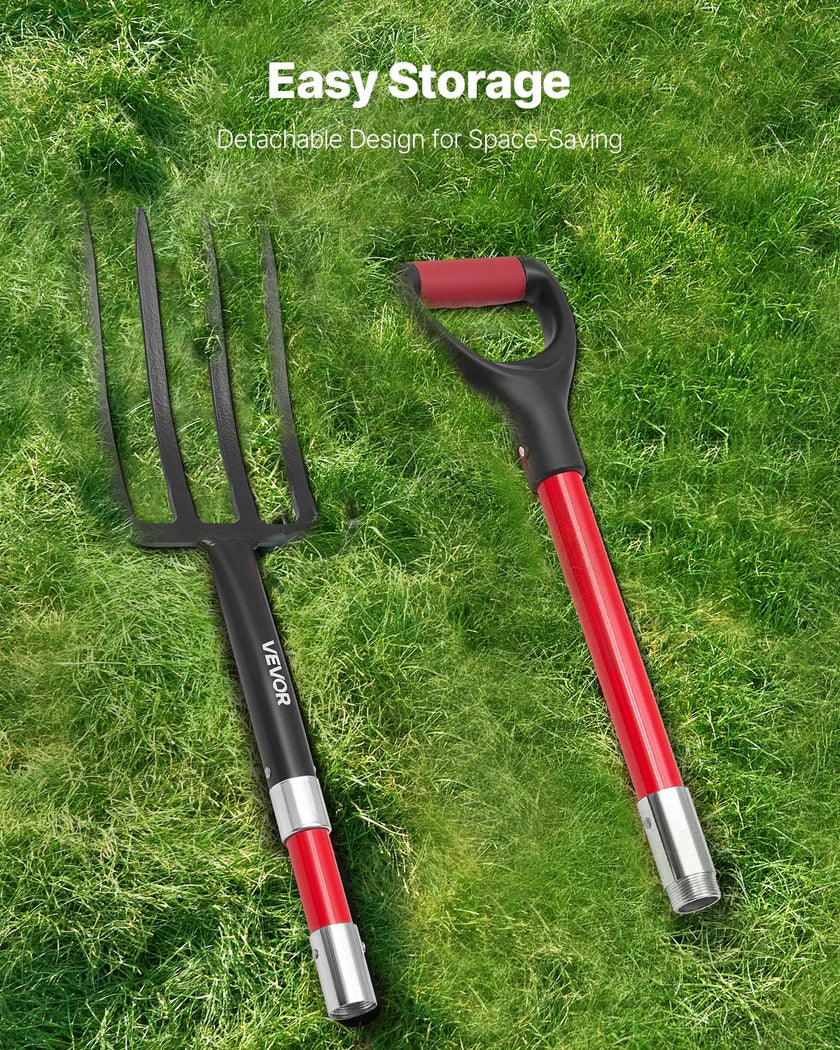 VEVOR 4 Tines Garden Fork Fiberglass Handle 45 in Spading Pitchfork Heavy Duty