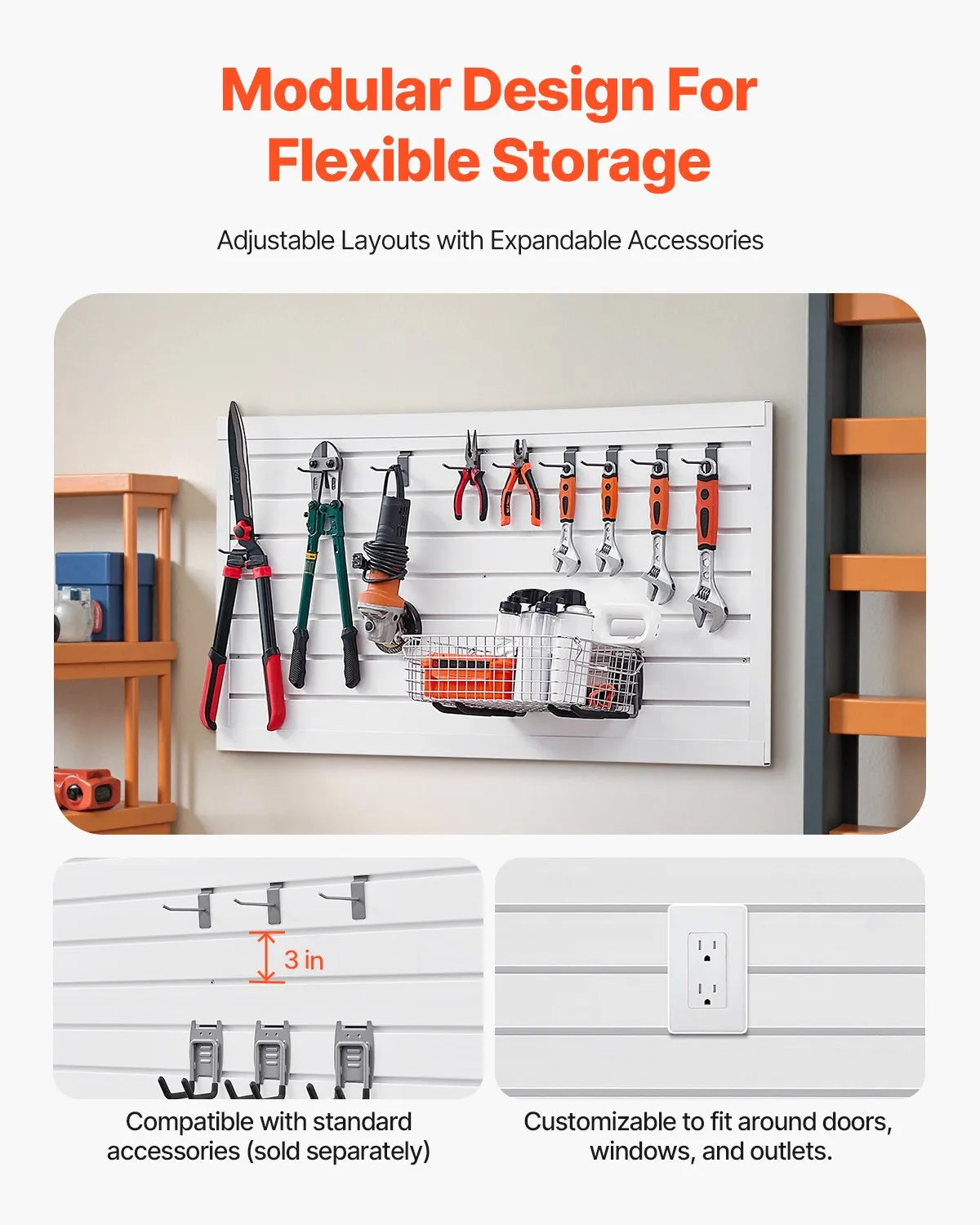 VEVOR 2 x 4 ft Slat Wall Paneling PVC White Garage Slatwall with Modular Design
