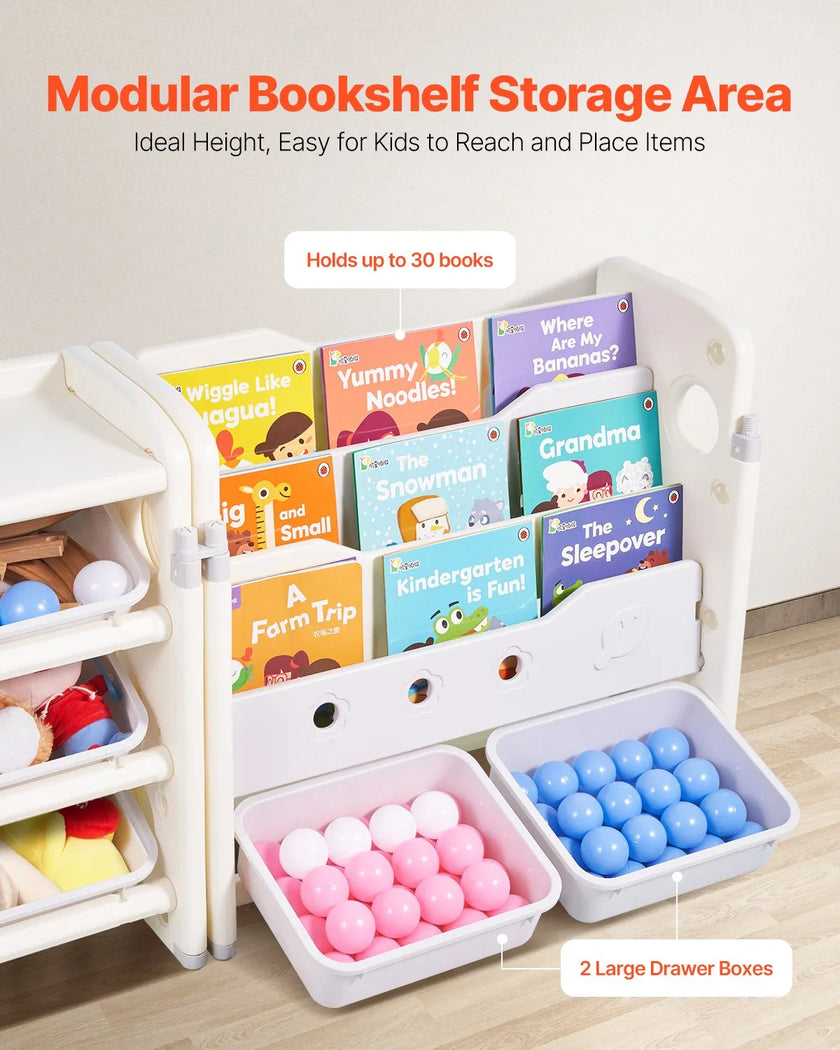 VEVOR  4-Tier Kids Toy Storage with Bookshelf with 10 Movable Plastic Bins