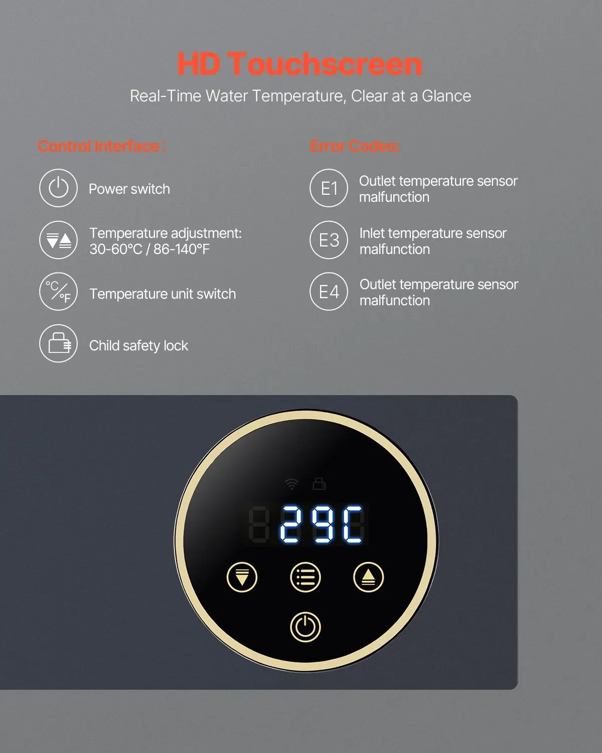 VEVOR 36kW Tankless Electric Water Heater Instant Hot with LCD Child Lock