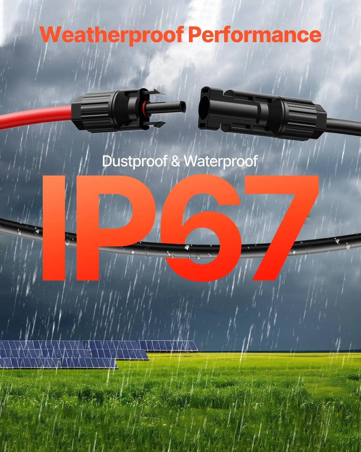 VEVOR 100FT Solar Panel Extension Cable 10AWG Waterproof PV 6mm² Cable Black