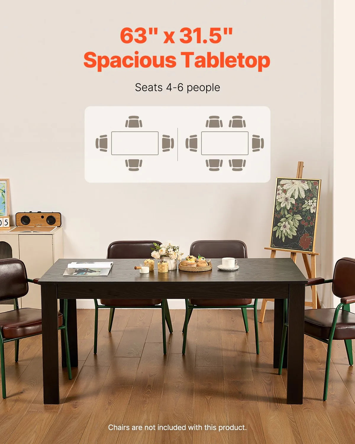 VEVOR 63in Rectangle Dining Table Wood Kitchen Table for 4-6 Person (Only Table)
