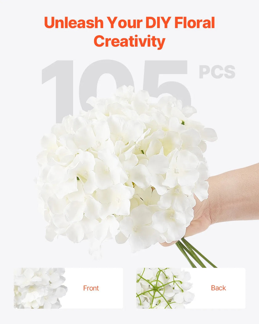 VEVOR 105 Pcs Artificial Silk Hydrangea Flowers 9.8 In Bouquet Arrangement White