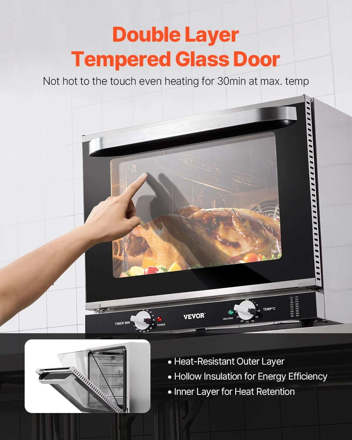 VEVOR 66L Commercial Countertop Oven 2800W Electric Toaster Oven Stainless Steel