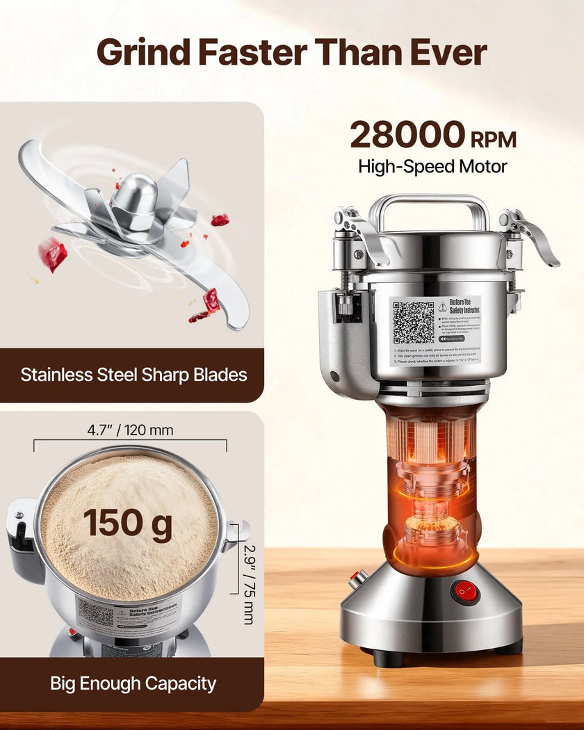 VEVOR 150g Commercial Spice Grinder Electric Grain Mill Grinder High Speed