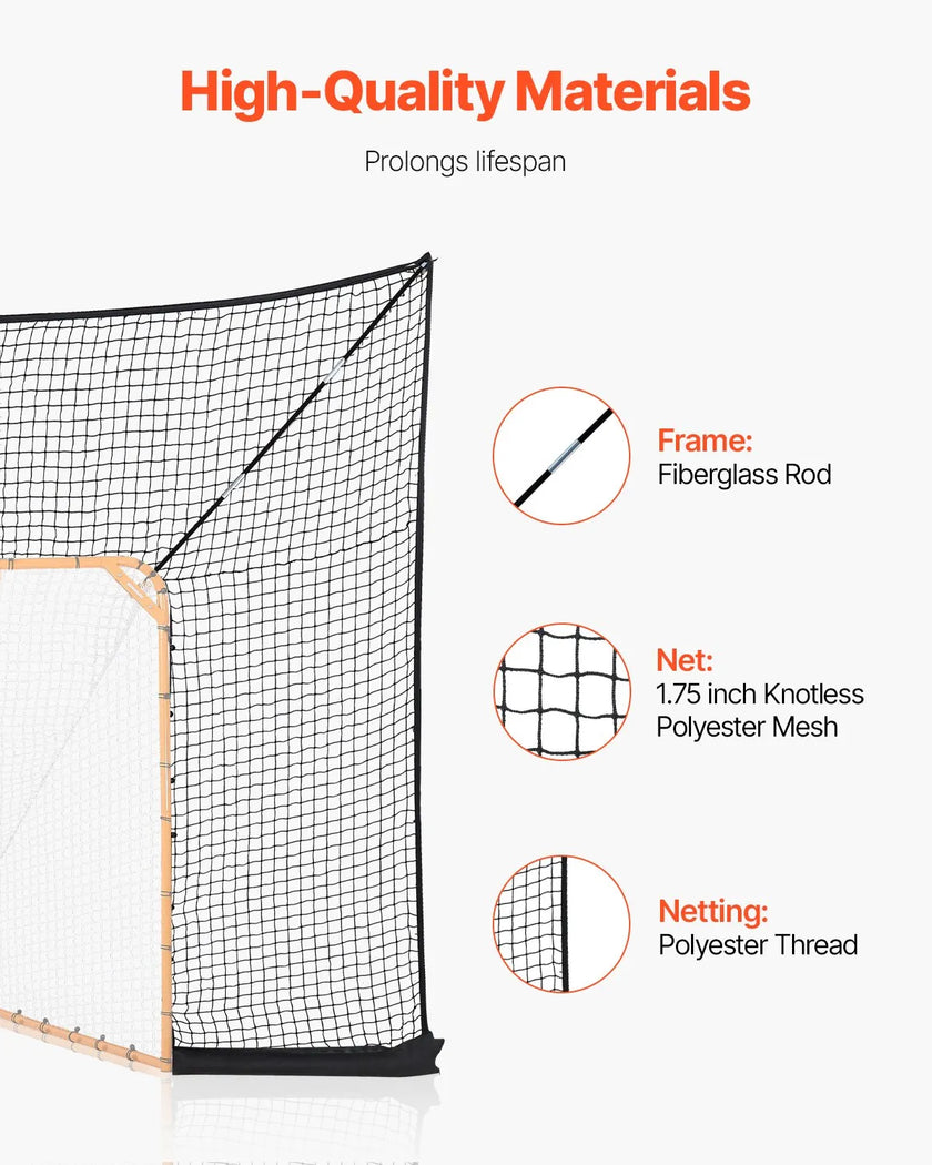 VEVOR 12x9 ft Hockey Lacrosse Goal Backstop with Extended Coverage Training Net