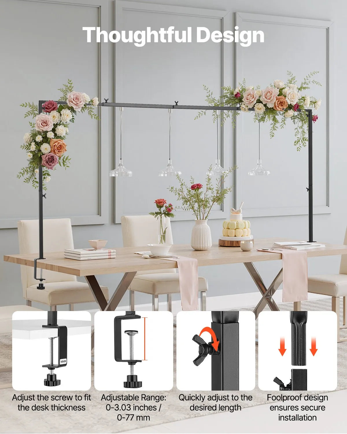 VEVOR Over The Table Rod Stand Arch Frame 28-98 in Length Adjustable Clamp Decor
