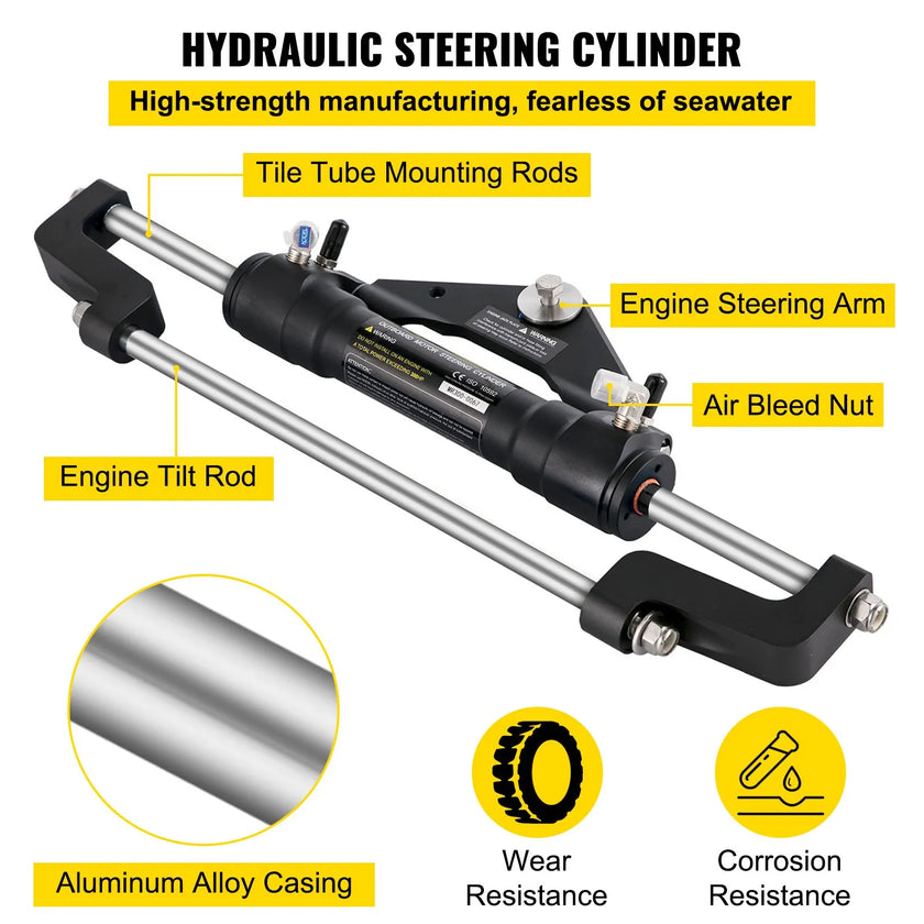 Hydraulic Boat Steering Kit Hydraulic Steering, 300HP Helm Pump, Cylinder, Wheel