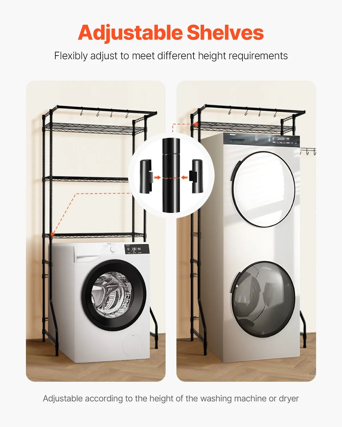 VEVOR Over Washer and Dryer Storage Shelf Single Row 3 Tiers Washer Rack Black