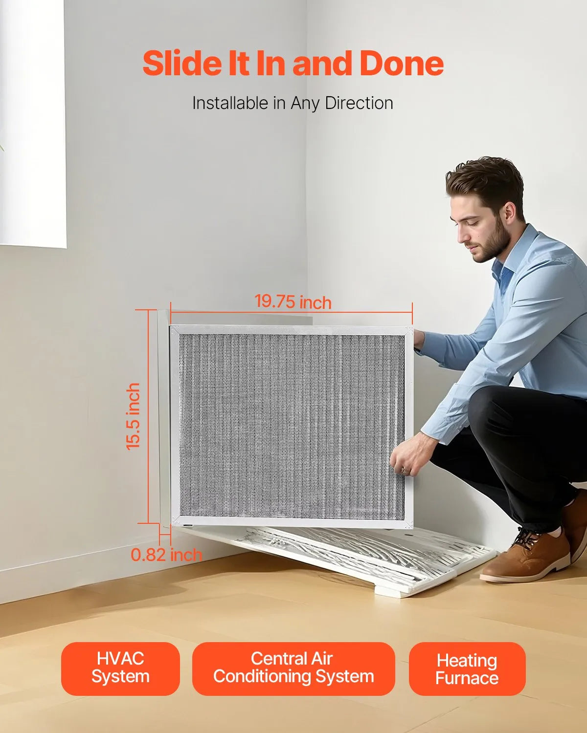 VEVOR 16x20x1 Aluminum Electrostatic Air Filter MERV 8 Actual 15.5x19.75x0.82