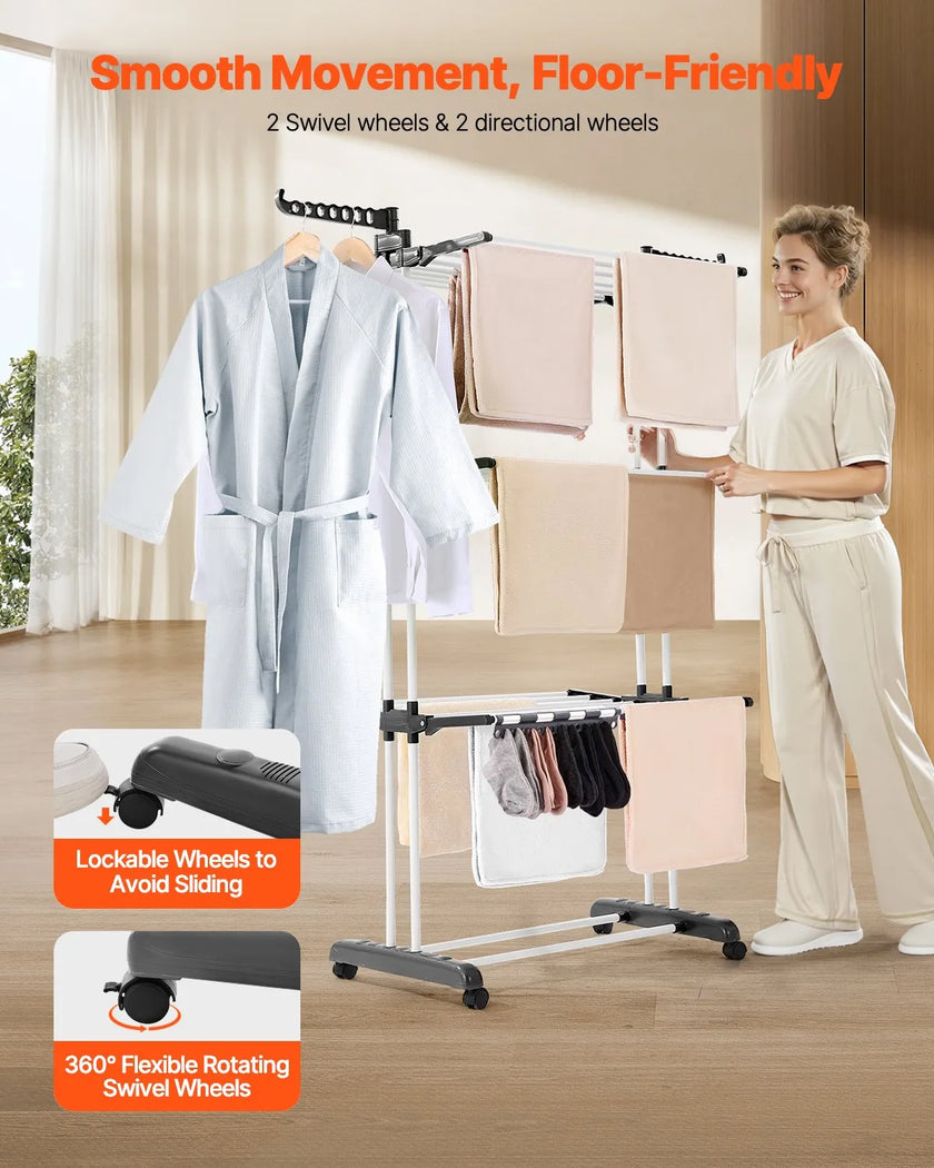 VEVOR 4-Tier Foldable Clothes Drying Rack with 24 Drying Poles and 4 Castors